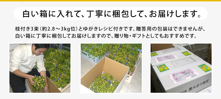 白い箱に入れて、丁寧に梱包して、お届けします